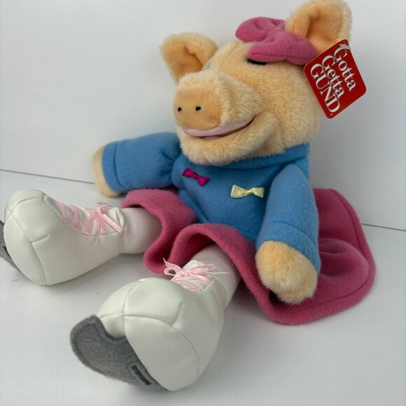 Gund Plush Petula Ice Skater Pig Hand Puppet 12”Blue & Pink Outfit #9197 Tags - Picture 7 of 10